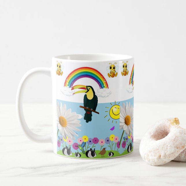 Taza De Café Parrot Rainbow Rabbits Mug (Con donut)