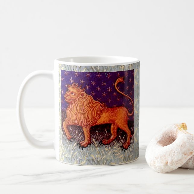 Taza De Café Partido de Cumpleaños del Rótulo Leo Lion Zodiac (Con donut)