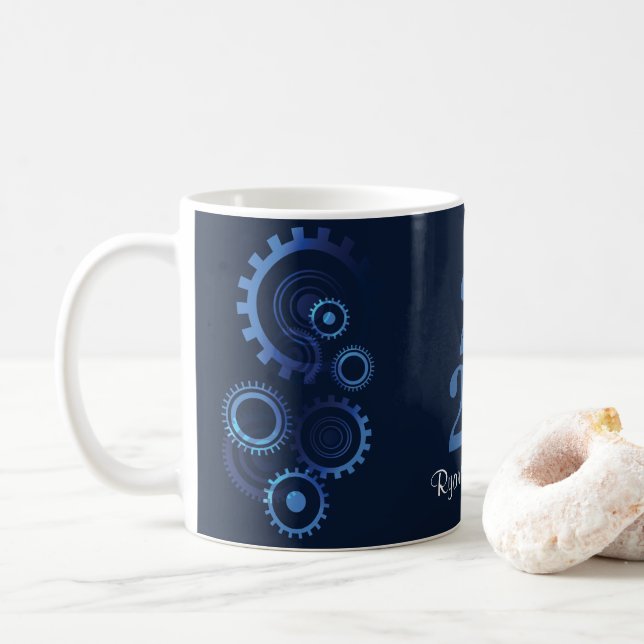 Taza De Café Partido de Graduación de Ingeniero Mecánico Azul M (Con donut)