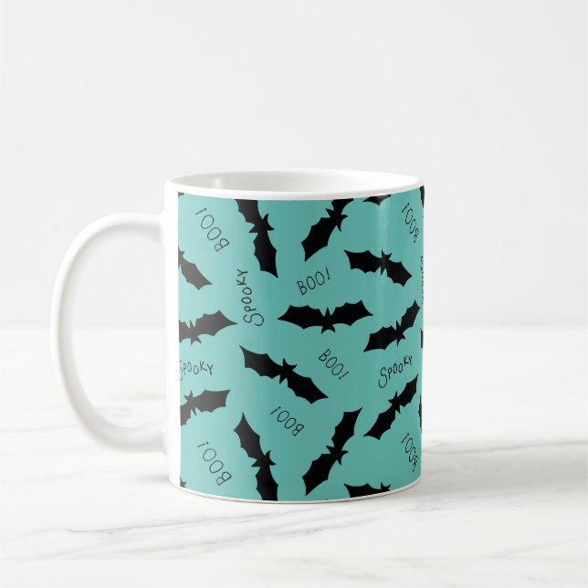 Taza De Café Partido de Halloween de los Bats Verde azulados (Izquierda)