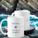 Taza De Café Partido de la Boda Náutica Regalo Padre de la Novi<br><div class="desc">Música de regalo de fiesta de bodas con tema náutico para personalizar para cada uno de los miembros de tu fiesta de bodas. El texto del personalizado incluye el nombre de su invitado, su rol o relación y, el nombre de la novia y el novio y la fecha de su...</div>