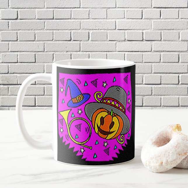 Taza De Café Partido Halloween Jack O'Lantern y Bugle Purple (Halloween Party Jack O'Lantern and Bugle Purple Coffee Mug)
