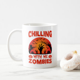 Taza De Café Pasando el Rato con Mis Zombies Retro Halloween