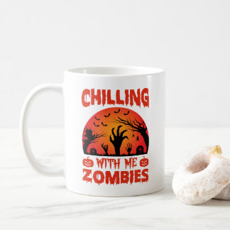 Taza De Café Pasando el Rato con Mis Zombies Retro Halloween