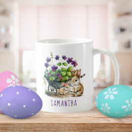 Taza De Café Pascua Chica de conejitos burdeos personalizada