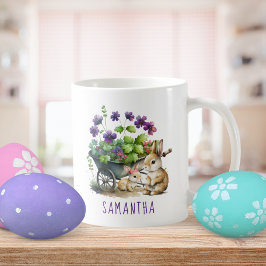 Taza De Café Pascua Chica de conejitos burdeos personalizada