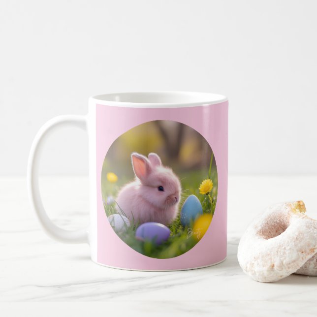 Taza De Café Pascua de conejito rosa suave (Con donut)