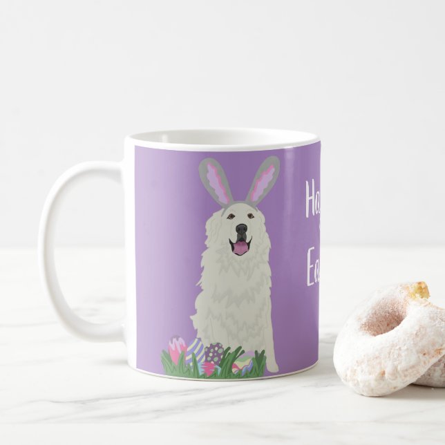 Taza De Café Pascua de los Grandes Pirineos personalizable (Con donut)