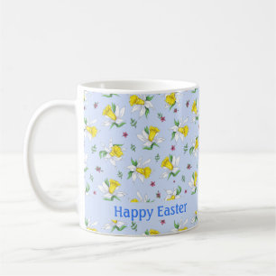 Taza De Café Pascua feliz de primavera en azul claro 