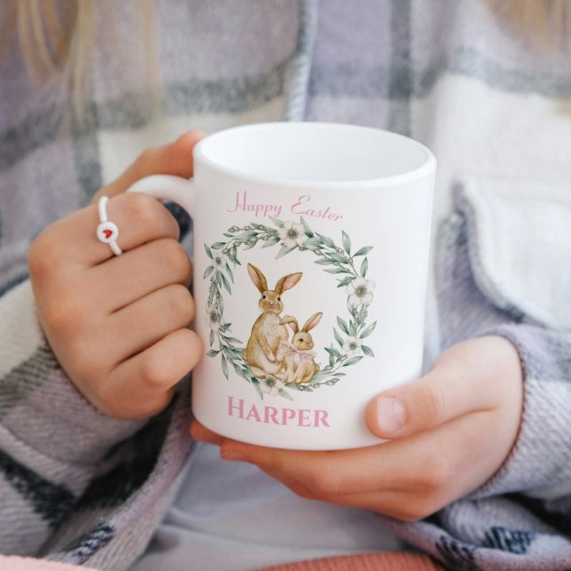 Taza De Café Pascua Floral de conejo de Pascua Feliz Mug de Pas (Easter Bunny Floral Wreath Happy Easter Mug
)