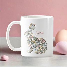 Taza De Café Pascua personalizada de Conejo de Flores Silvestre