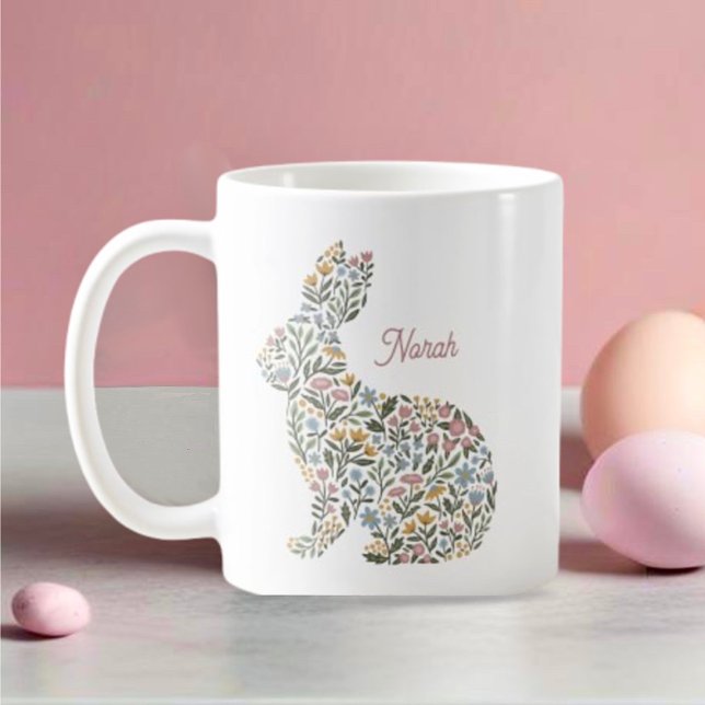Taza De Café Pascua personalizada de Conejo de Flores Silvestre (Subido por el creador)