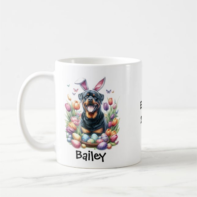 Taza De Café Pascua/Primavera de perro rotuliano personalizada (Izquierda)