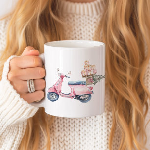Taza De Café Paseo de compras de Navidad en Scooter Rosa