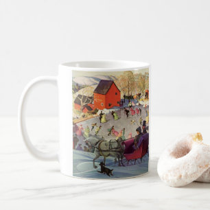 Taza De Café Paseo en trineo de Navidad vintage, amor y romance