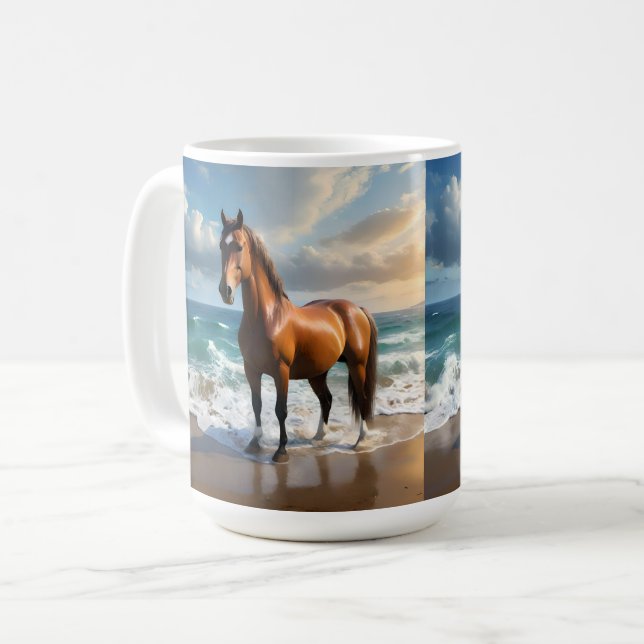 Taza De Café **"Paseo majestuoso: Orgulloso caballo marrón en l (Anverso izquierdo)