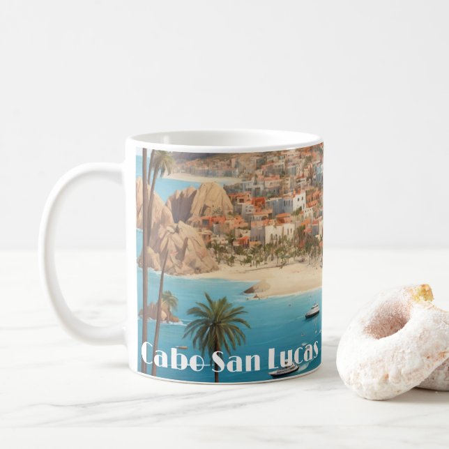 Taza De Café Paseo marítimo por la playa de Cabo San Lucas Méxi (Con donut)