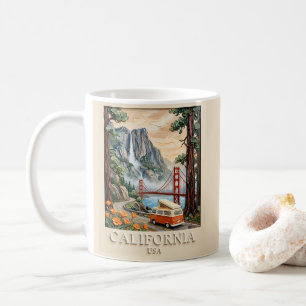 Taza De Café Paseo por California Textura de Paisaje Vintage 3D