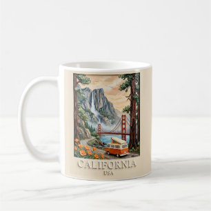 Taza De Café Paseo por California Textura de Paisaje Vintage 3D