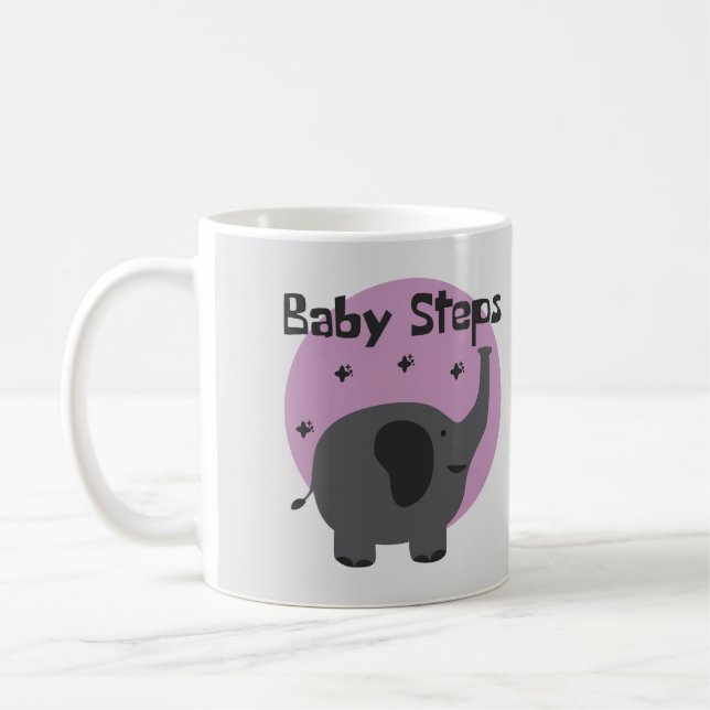 Taza De Café Pasos de bebé Kawaii lindo elefante gris y morado (Izquierda)