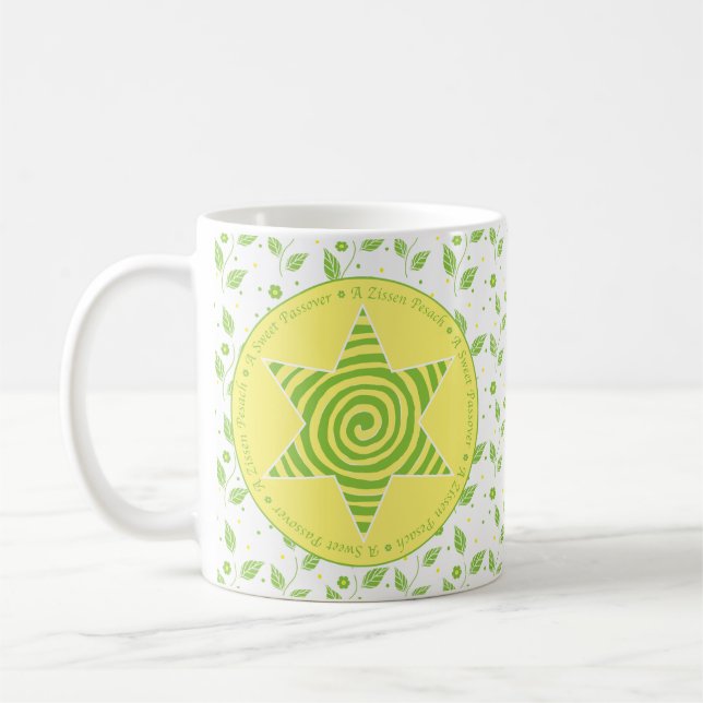 Taza De Café Passover Mug 11oz. "Una Pascua dulce" Verde/Amaril (Izquierda)