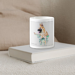Taza De Café Pastel al agua Pastor Alemán Malinois Personalizad