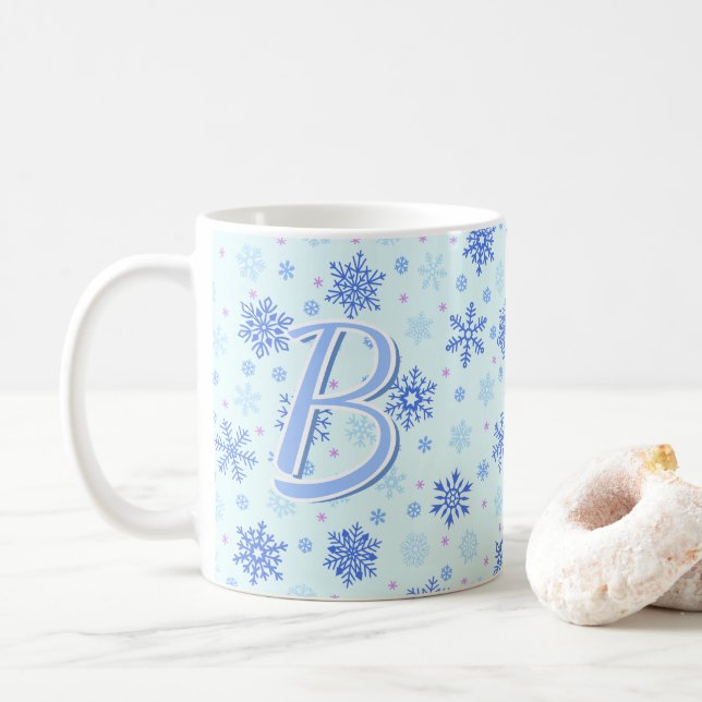 Taza De Café Pastel Azul Bebé Azul Copos de Nieve Personalizado (Con donut)