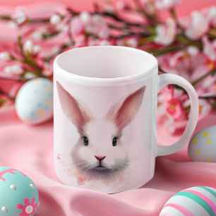 Taza De Café Pastel Bunny Face Mug: Diseño rosa dulce y acogedo