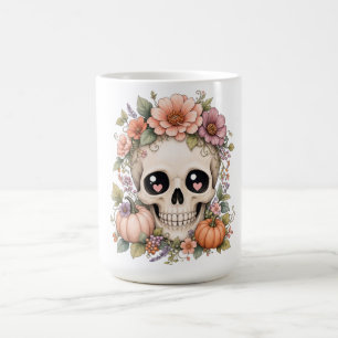 Taza De Café Pastel Cute Cráneo PNG Coquette Flores de Otoño