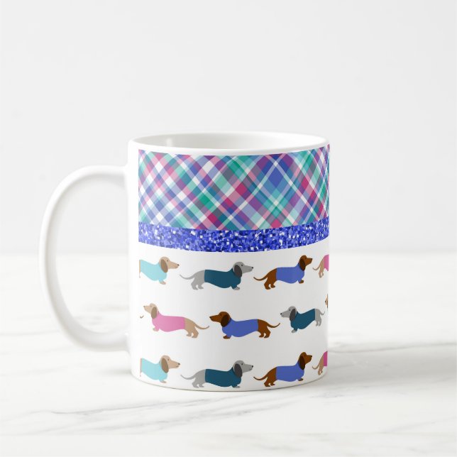 Taza De Café Pastel Dachshund Plaid Purpurina Mug (Izquierda)
