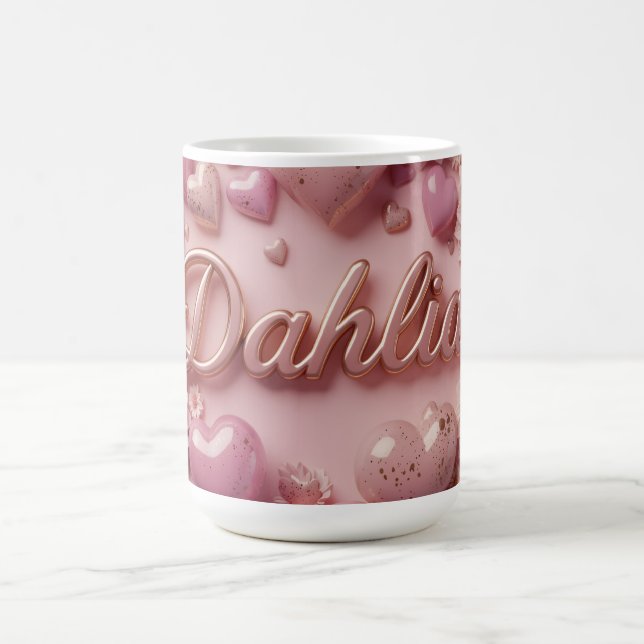 Taza De Café Pastel Dahlia Bloom Art with Hearts (Centro)