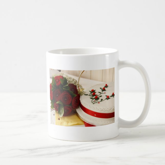 Taza De Café Pastel de bodas rojo y blanco (Derecha)