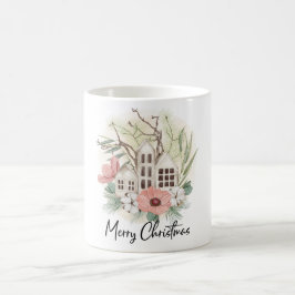 Taza De Café Pastel de color de agua Marrón rosa Feliz Navidad