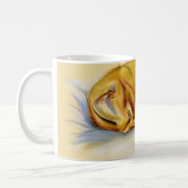 Taza De Café Pastel de gato - Naranja Tabby Pose Relajado (Izquierda)