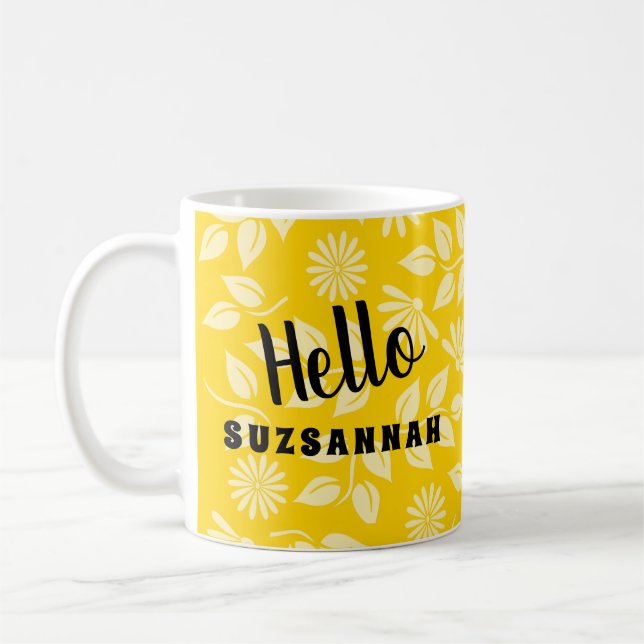 Taza De Café Pastel de hojas amarillas daisies amarillo pálido (Izquierda)