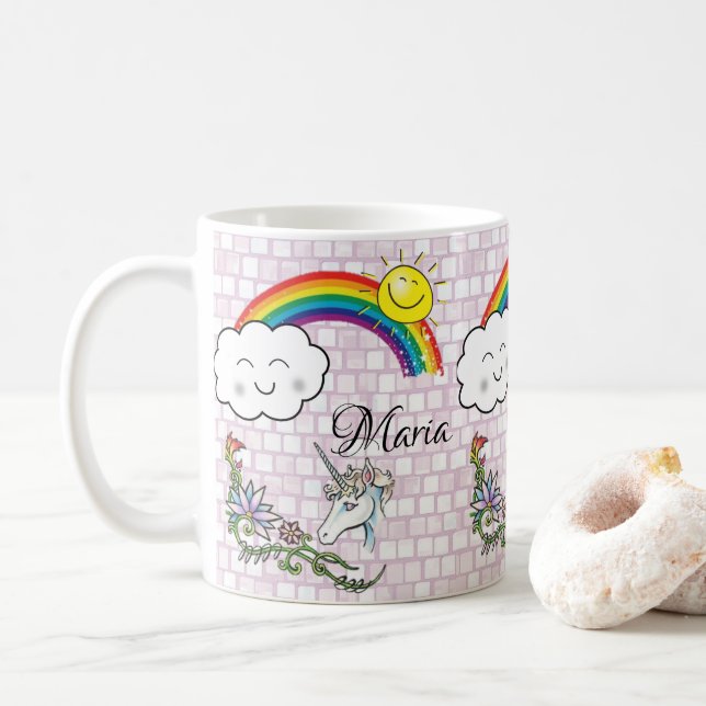 Taza De Café Pastel de unicornio arcoiris (Con donut)