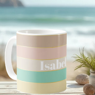 Taza De Café Pastel Dorado Bloques de Color de Verano Rayas Per