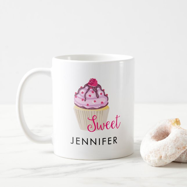 Taza De Café Pastel dulce con frambuesa encima (Con donut)