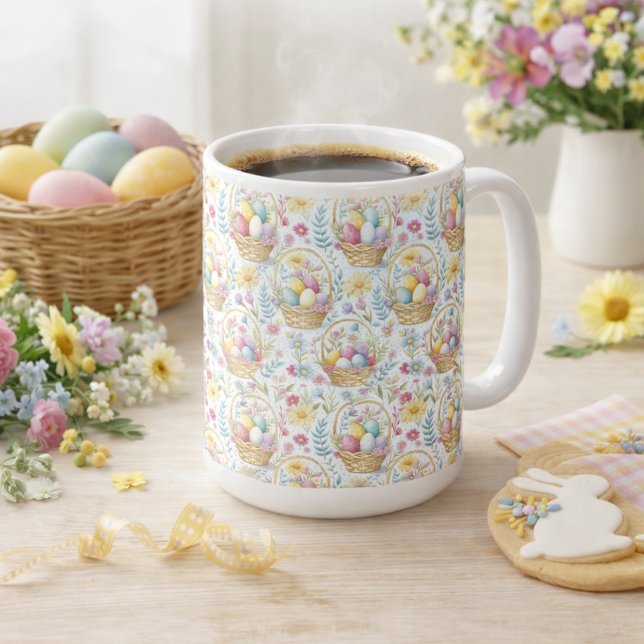 Taza De Café Pastel Easter Basket Pattern with Spring Florals (Subido por el creador)
