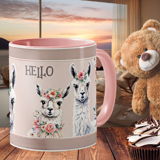 Taza De Café Pastel floral Cute Llama Alpaca