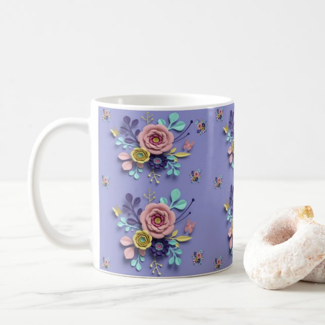 Taza De Café Pastel Floral Purple Mug (Con donut)