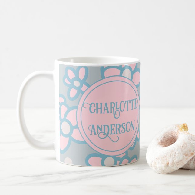 Taza De Café Pastel Floral Retro Personalizado (Con donut)