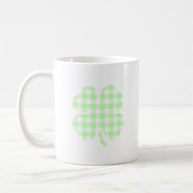 Taza De Café Pastel Green Gingham Shamrock (Izquierda)
