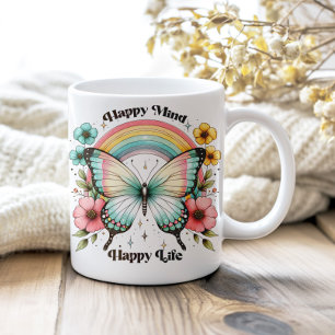Taza De Café Pastel Hippie "Happy Mind Happy Life"