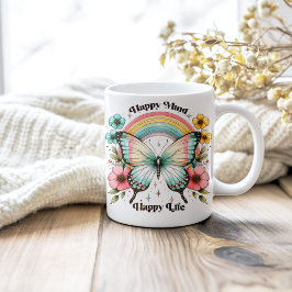 Taza De Café Pastel Hippie "Happy Mind Happy Life"