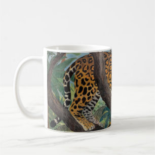 Taza De Café Pastel jaguar: dibujo de la jungla.