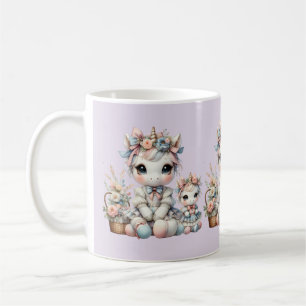 Taza De Café Pastel Kawaii Unicornio Duo Madre Hija Lavanda