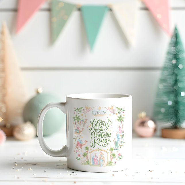 Taza De Café Pastel Nativity | Glory to the Newborn King (Subido por el creador)