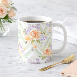 Taza De Café Pastel Peach Lavender Floral Sage Chevron Birthday