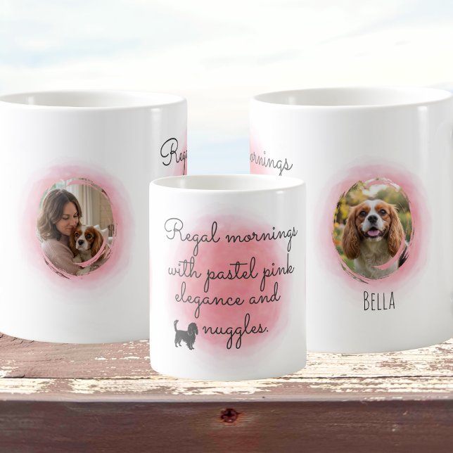 Taza De Café Pastel Pink Cavalier Watercolor Custom Photo (Subido por el creador)
